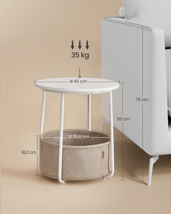 Sidebord, 45x45x51 cm, Hvid, Beige