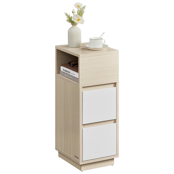 Yöpöytä, 2 laatikkoa ja avoin lokero, luonnollinen beige ja valkoinen