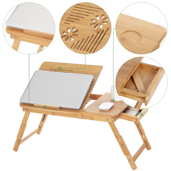 Laptopbord, Bambus, 55x35x22-29 cm, Natur