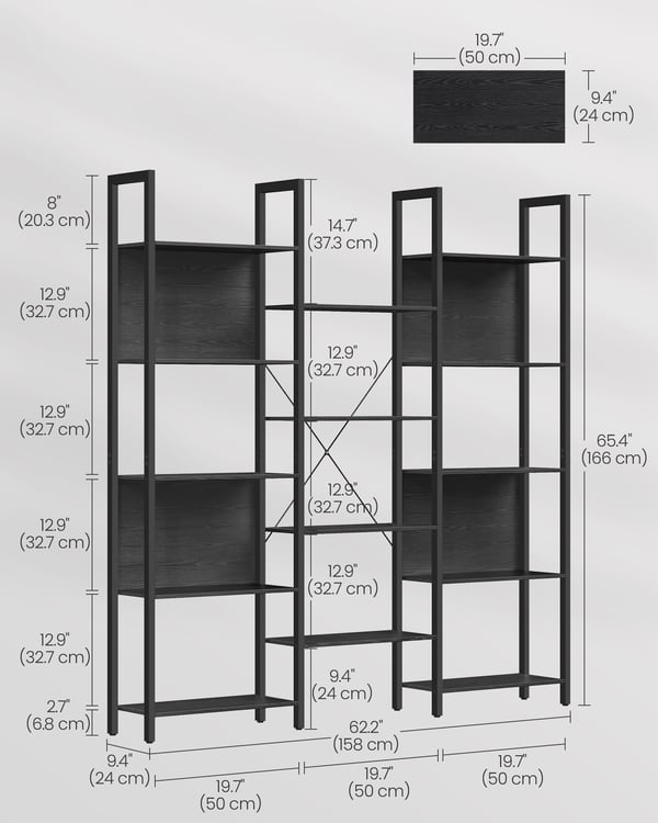 Bogreol, 158x24x164,6 cm, Sort