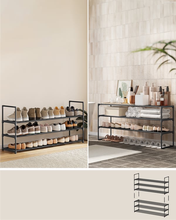 Kenkäteline, 116x30x55 cm, Musta