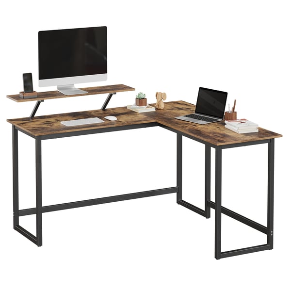 Computerskrivebord, L-formet, 140x130x92,2 cm, Brun