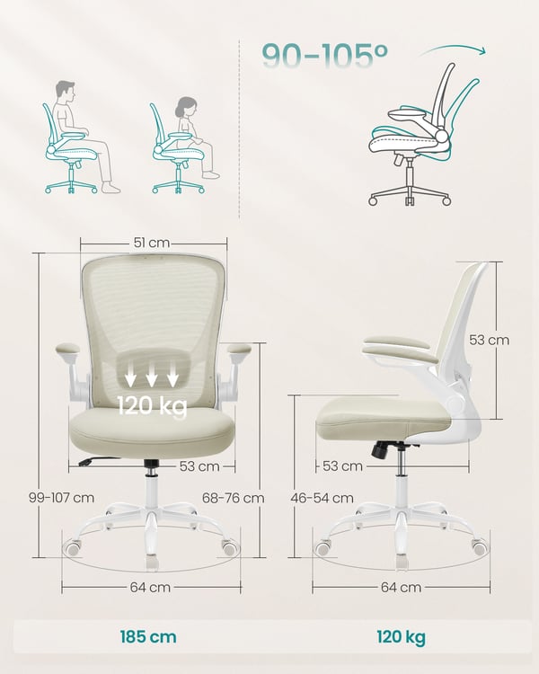 Toimistotuoli, 64x60x103 cm, Beige