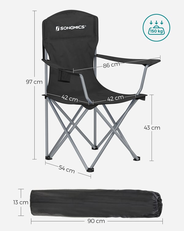 Campingstol, 76x51.5x95.5 cm, Svart