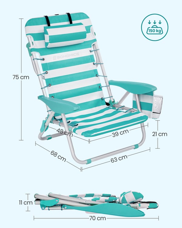 Strandstol, 68x63x75 cm, Blå