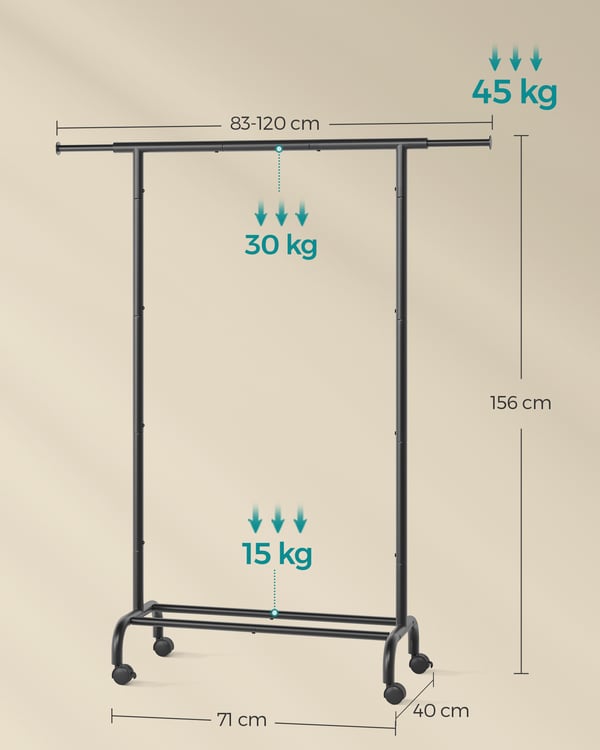 Klesstativ, 40x83x156 cm, Svart