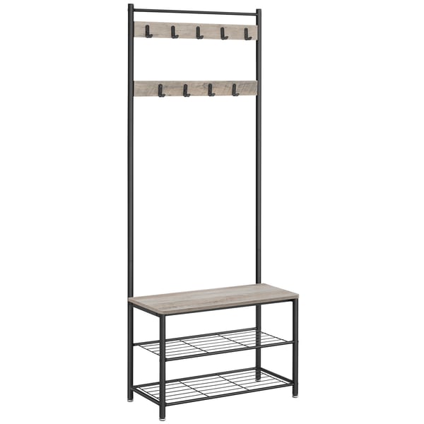 Stumtjener med skobænk, 70x32,5x175 cm, hvid og sort