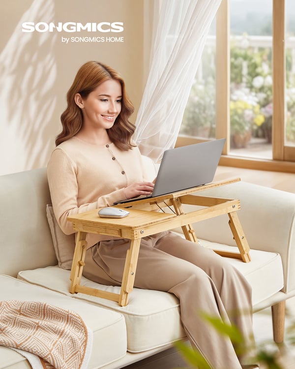 Laptopbord, Bambu, 55x35x22-32 cm, Natur