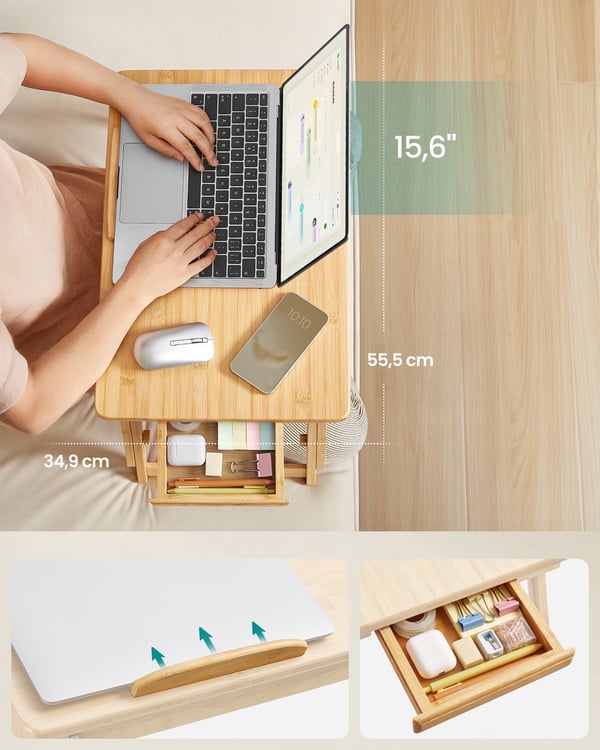 Laptopbord, Bambu, 55x35x22-32 cm, Natur