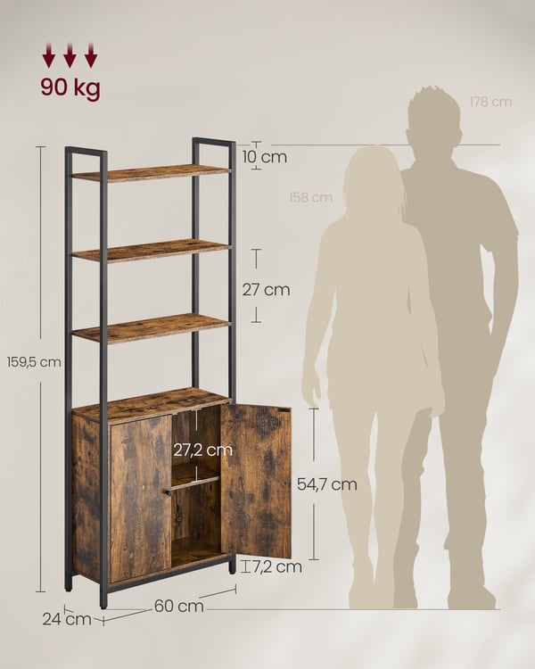 Bogreol, 60x24x159,5 cm, Brun