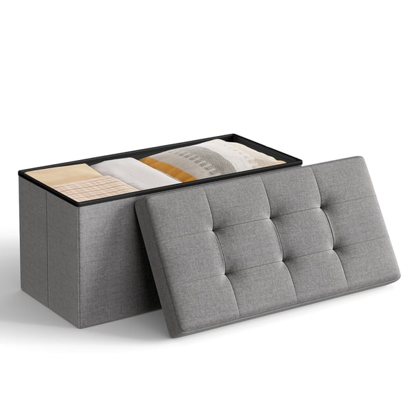 Opbevaringsskammel, 76x38x38 cm, Grå, Linnedstof