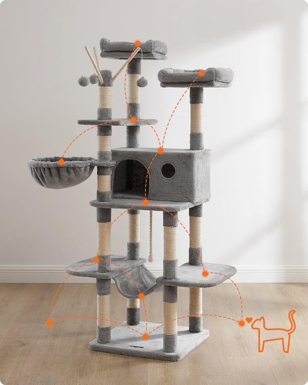 Kattetårn, 50x50x164 cm, Grå