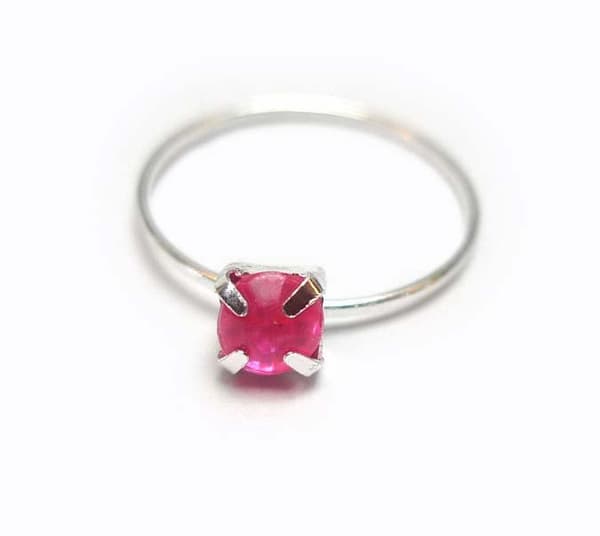 Barnring Silverpläterad Rosa sten