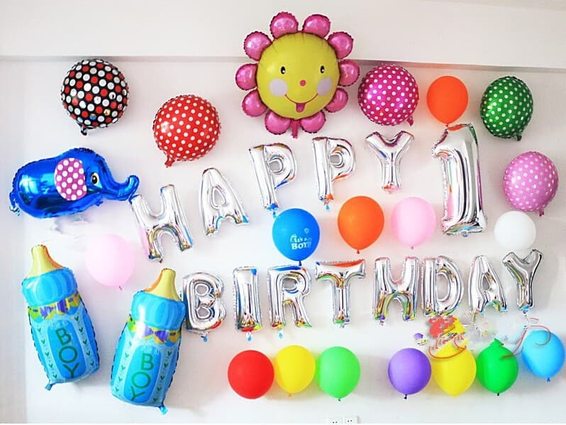 Folioilmapallot - Happy Birthday - Hopeanvärinen