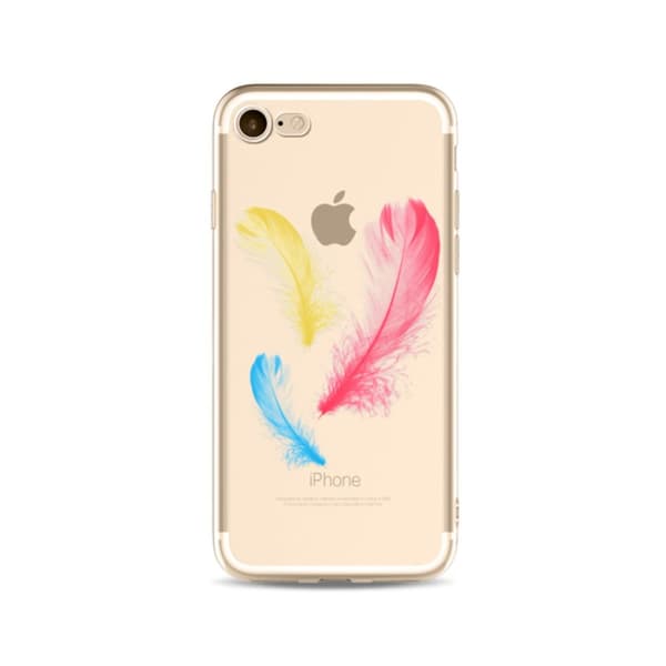 iPhone 8 | Mjukt, Transparent Skal med Färgglada Fjädrar