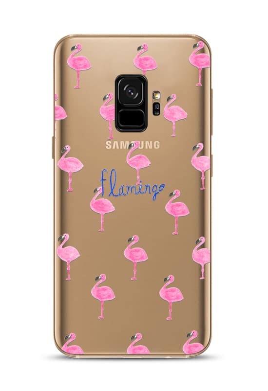 Samsung Galaxy S9 | Mjukt, Transparent Skal med Små Flamingos!