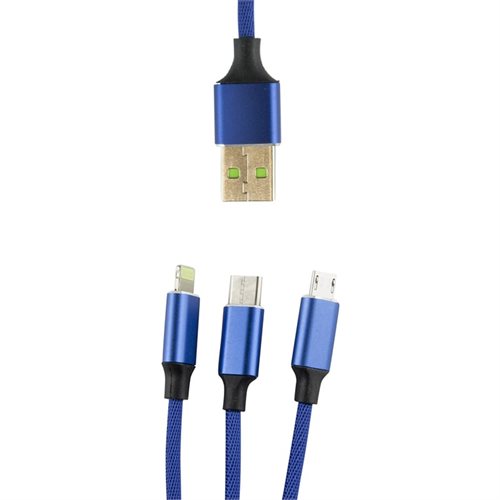 Bild av 3 in 1 Micro-USB, Type-C, Lightning to USB 1,2m - Blå