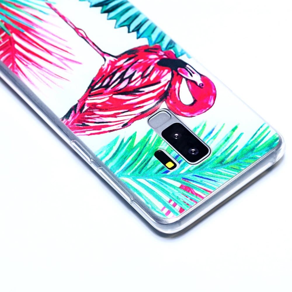 Palm Flamingo - Retroskal av silikon för Samsung Galaxy S9 Plus