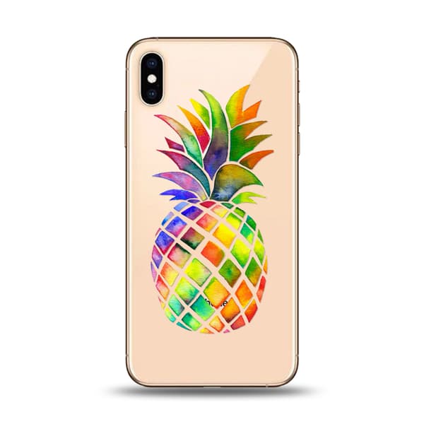 iPhone XS Max | Mjukt, Genomskinligt Skal med Färgglad Ananas