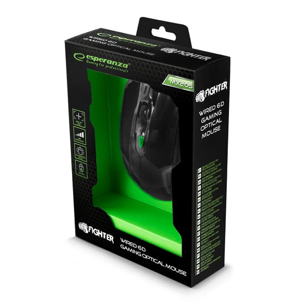 TRÅDAD GAMING MUS 6D OPT. USB MX205 FIGHTER GRÖN