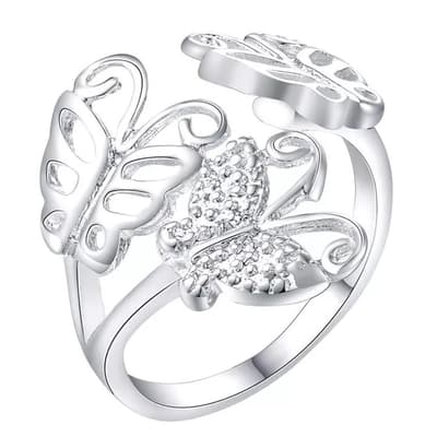 Silver Ring med 3 st Fjärilar / Butterfly - Justerbar