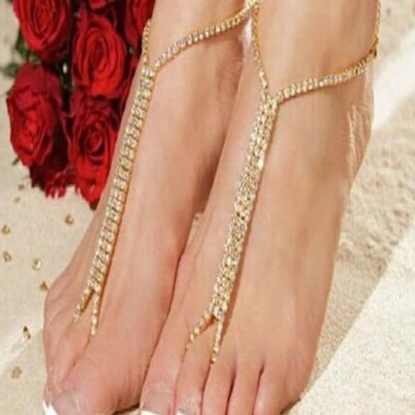 Fotsmycke Fotlänk Vristlänk Fotkedja - Strass & Tåring - Guld