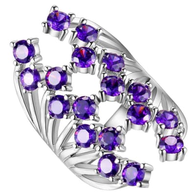 Oversize Silver Ring med 18 st Lila CZ Kristaller - Justerbar