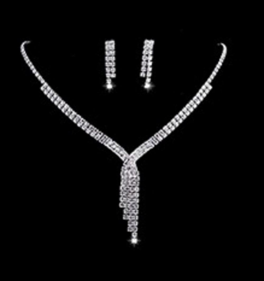 Strass Smyckesset med Vita Rhinestones - Halsband & Örhängen