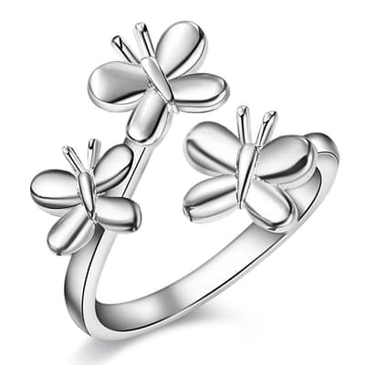 Silver Ring med 3 st Fjärilar / Butterfly - Justerbar