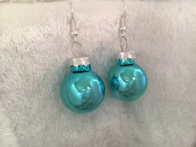 Silver Örhängen till Jul / Christmas - Turkos Blanka Julkulor