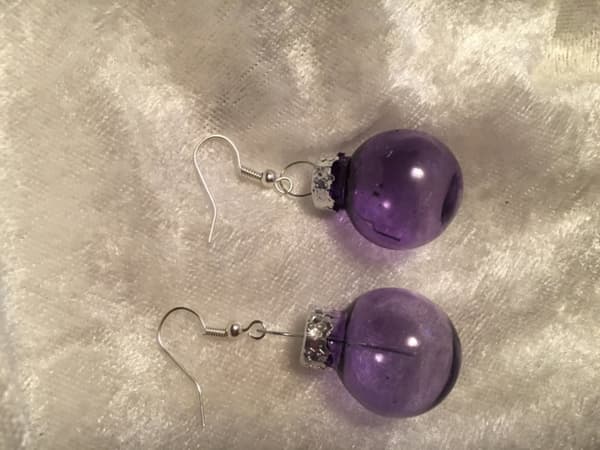 Silver Örhängen till Jul/Christmas - Lila Genomskinliga Julkulor
