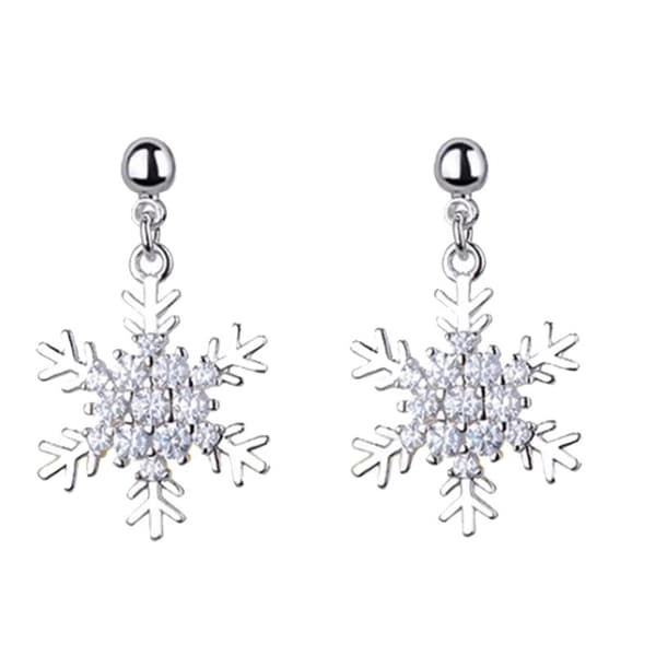 Silver Örhängen till Jul - Snöflinga med Rhinestones / Strass