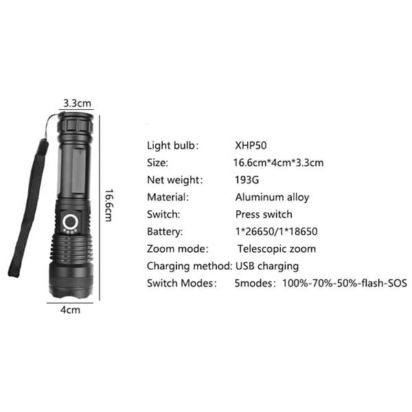 Praktiskt XHP50 LED Ficklampa