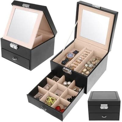 Smyckeskrin / Klockbox med spegel och lås
