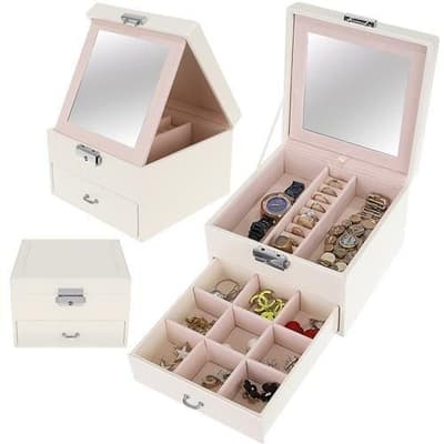 Smyckeskrin / Klockbox med spegel och lås