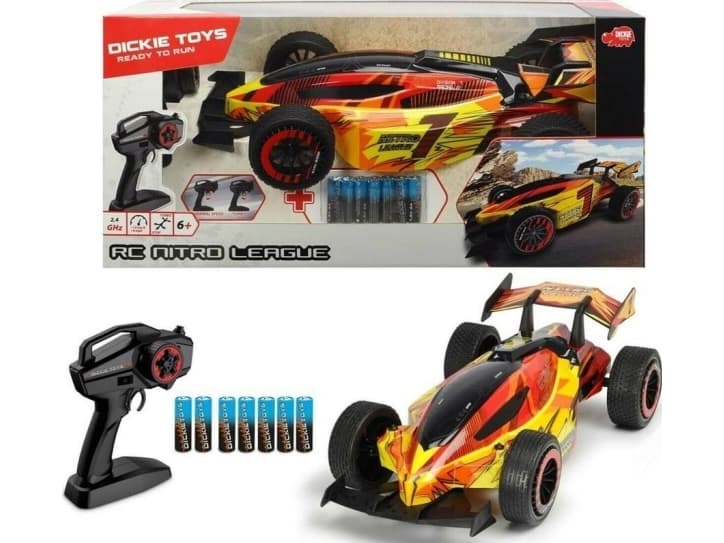 Dickie Toys 201119141 RC Nitro League, RTR 201119141-RC, Veicolo telecomandato con Funzione Turbo, 1:10, 46 cm, 15 km/h, Giallo/Arancione/Rosso