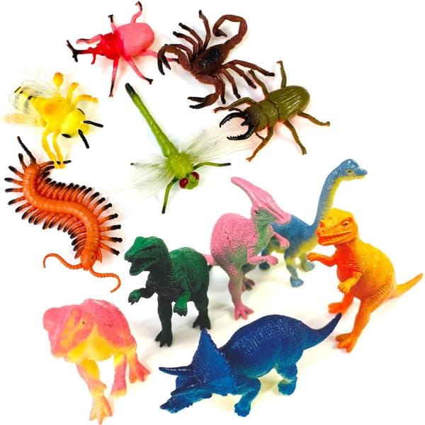 12-Pack Plastdjur Figurer Insekter Och Dinosaurier 10cm