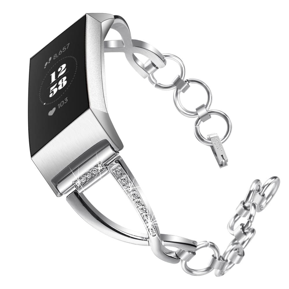 Fitbit Charge 3/4 armbånd rustfritt stål sølv (L)