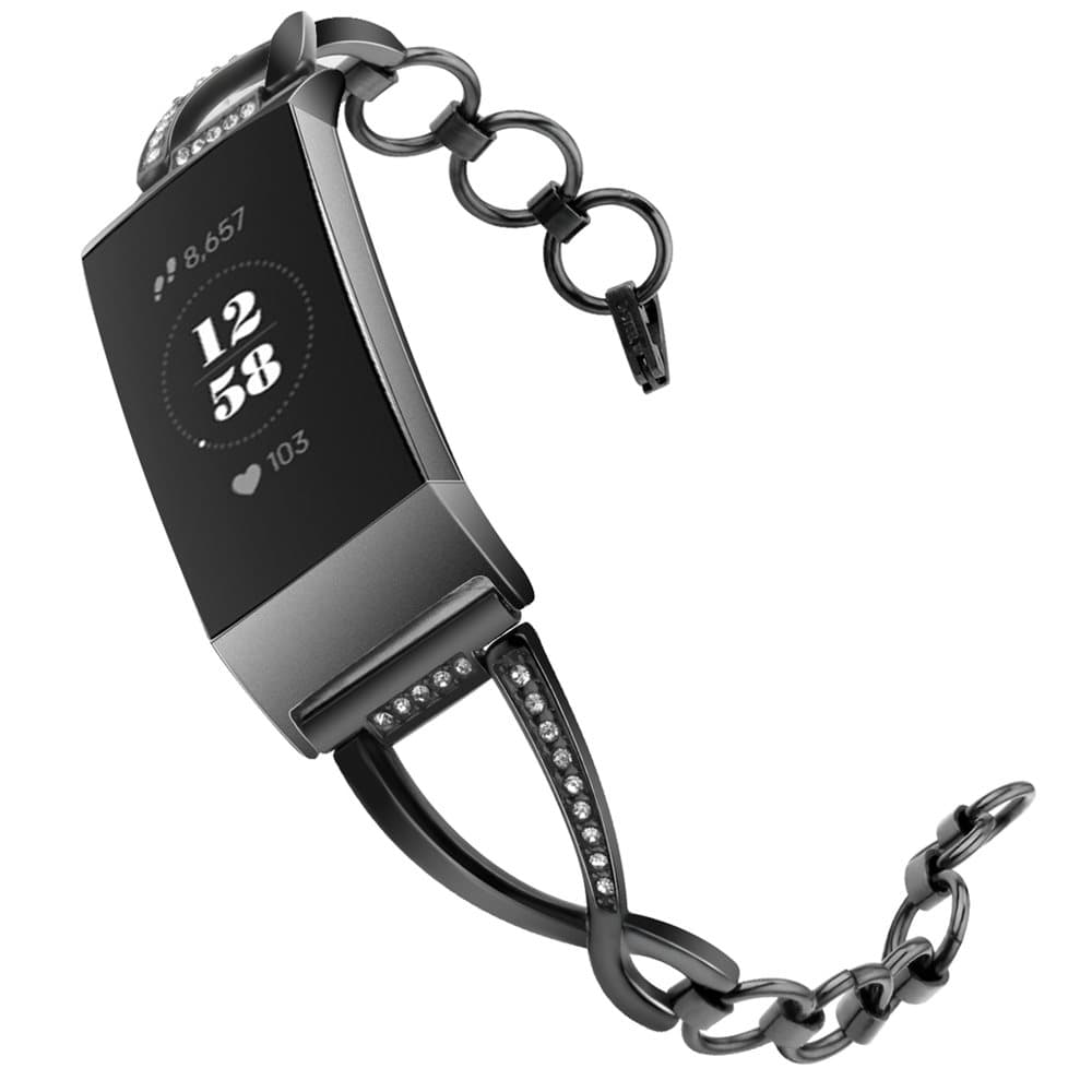 Fitbit Charge 3/4 armbånd rustfritt stål svart (L)