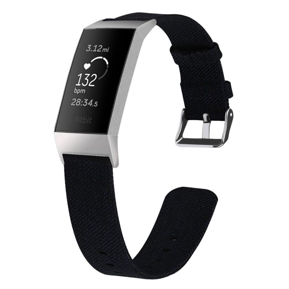 Fitbit Charge 3/4 armband canvas Svart (L)