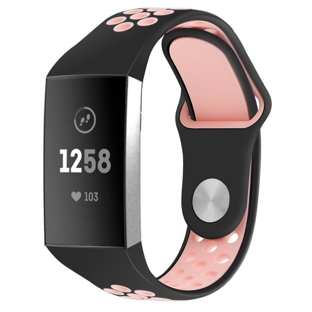 Fitbit Charge 3/4 armband silikon Svart/Rosa (L)