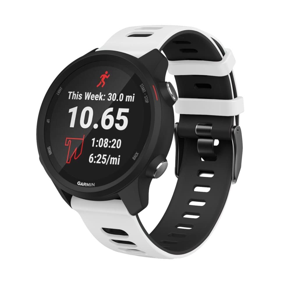 Silikone rem - Garmin Forerunner 245 med flere - hvid / sort