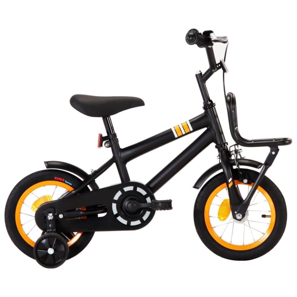 vidaXL børnecykel med frontlad 12 tommer sort og orange