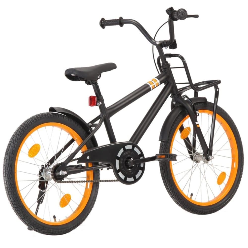 vidaXL Barncykel med frampakethållare 20 tum svart och orange