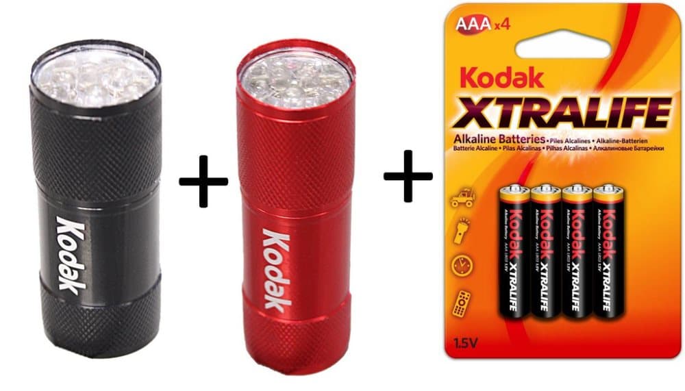 10st AAA Batterier + 2-pack Ficklampa med 9st LED