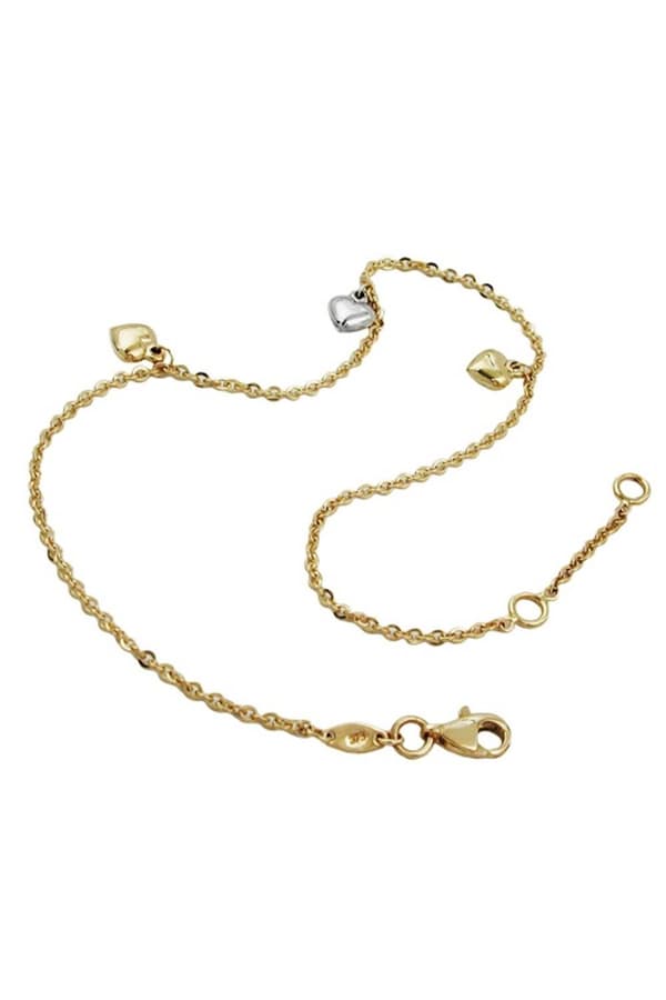 Anklet 1.7mm Anchor Chain With 3 Hearts Bicolor Variable Length 9kt Gold 25cm - GL511007-25