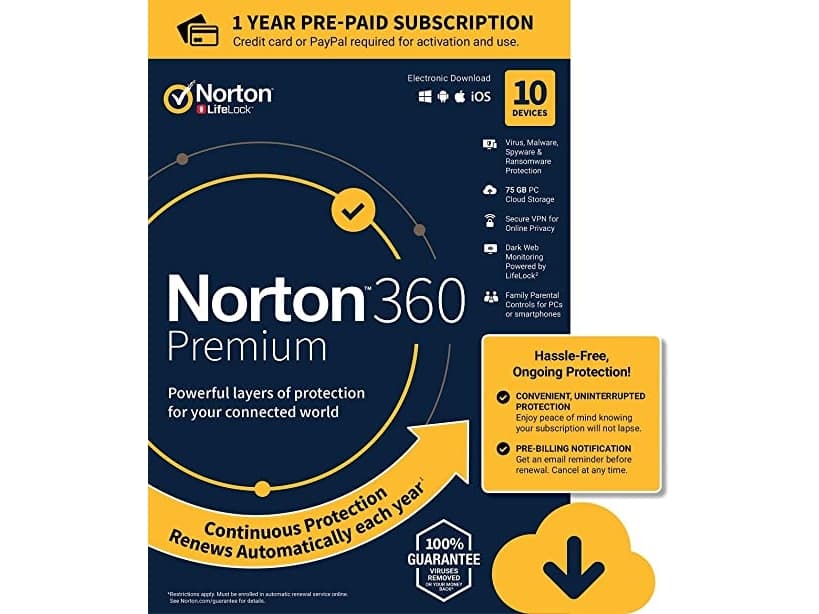 NORTON 360 PREMIUM 75Gb BN 1 USER 10 DEVICES 12MO STD RET MM