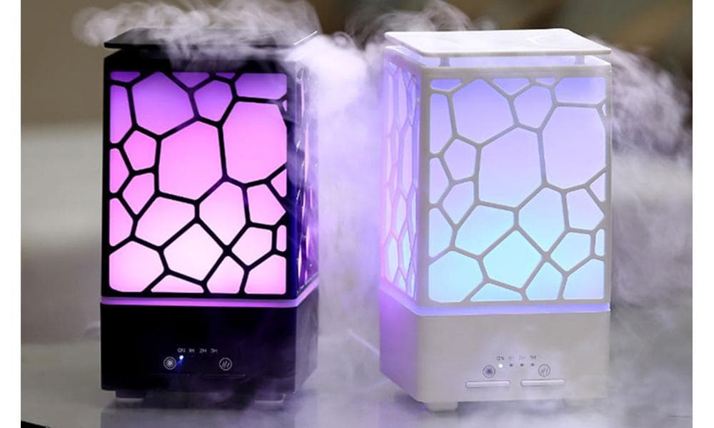 Farverigt LED natlys + Water Cube Aroma Diffuser 200ml