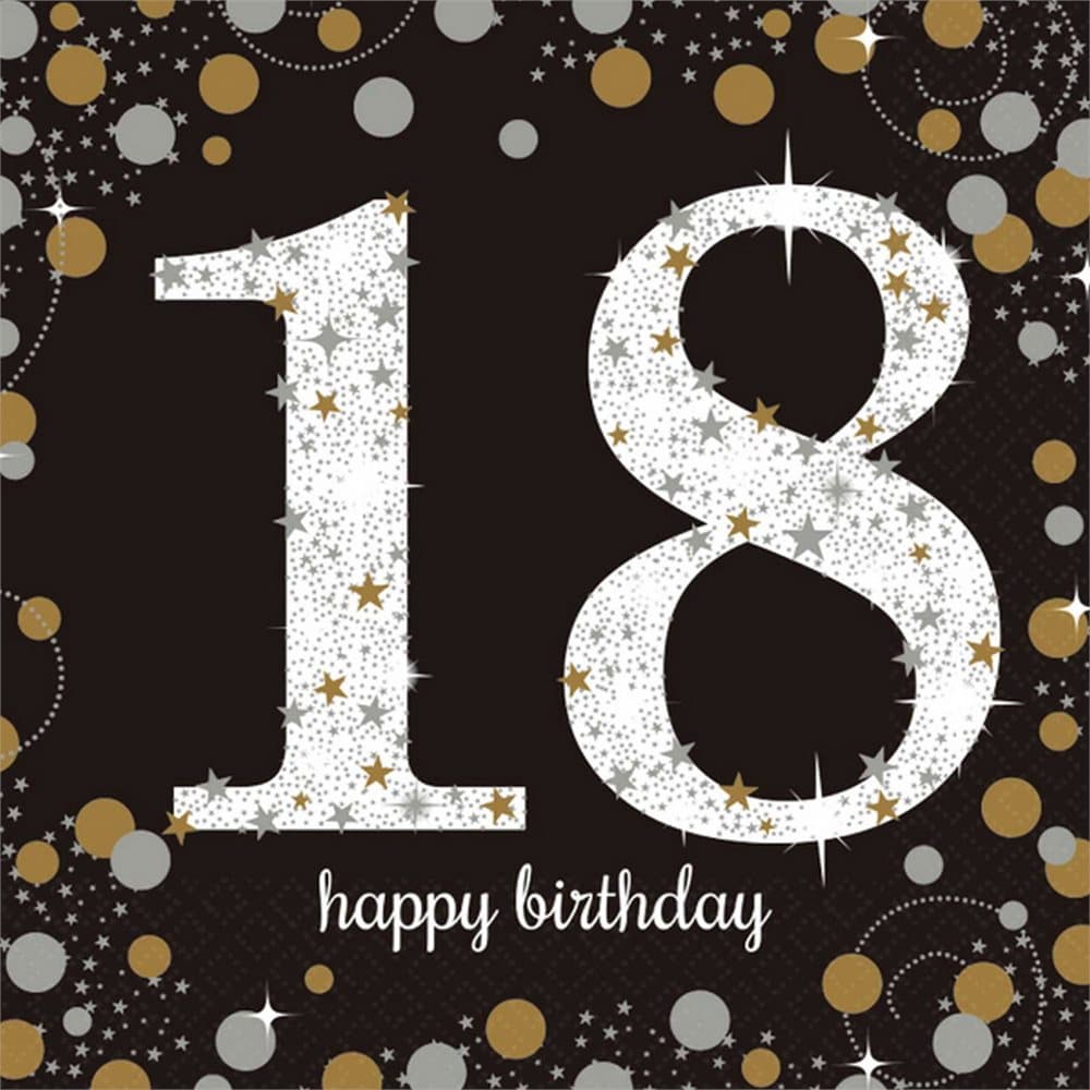 Amscan Sparkling Gold 18th Birthday Celebration Napkins (Pack Of 16)