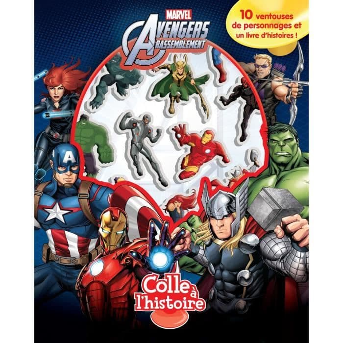 MARVEL AVENGERS Mere end 10 figurer med sugekop - 10 sider indbundet bog - Udgaver Phidal